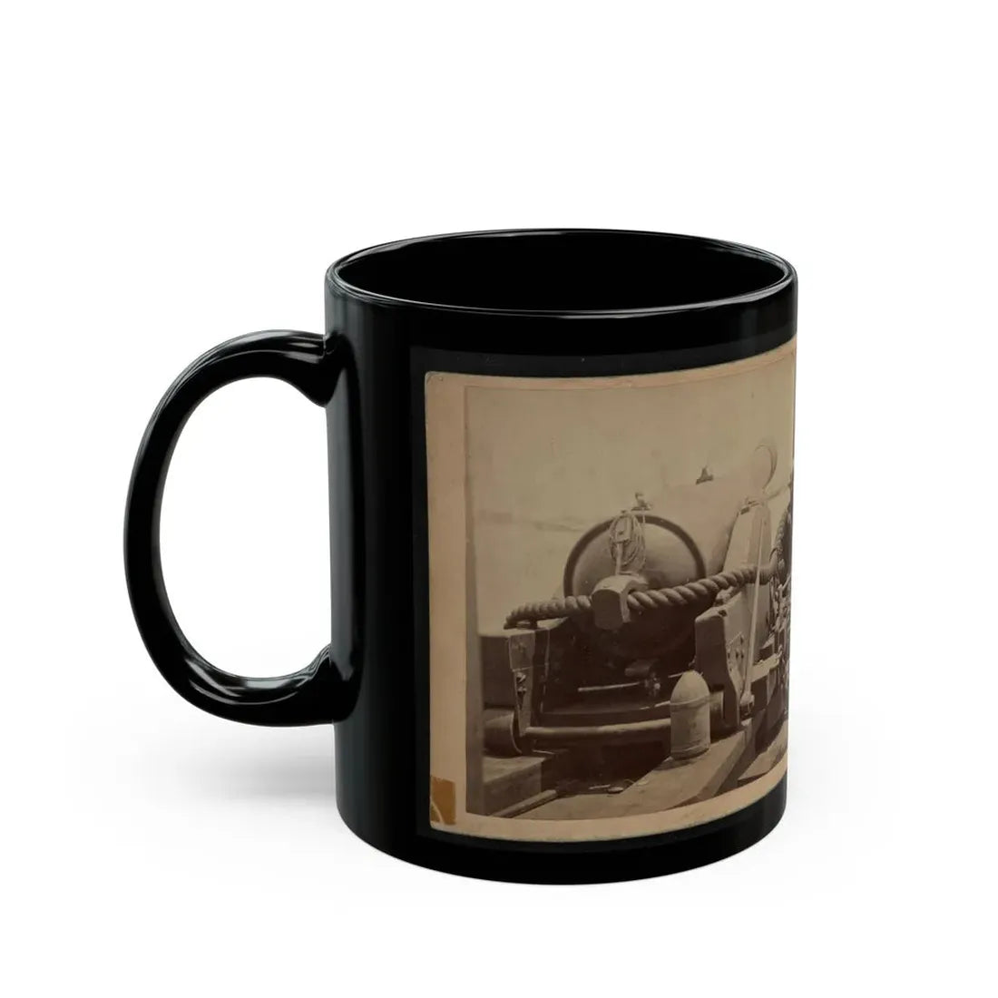 Rear View Of A Cannon With A Soldier Sitting Adjacent To It Facing Forward (U.S. Civil War) Black Coffee Mug - Go Mug Yourself