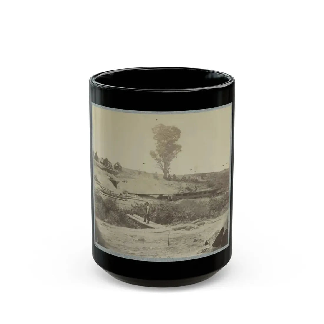 Rear View Of The 13-Inch Mortar Dictator In The Works Of Petersburg, Va. September 1, 1864 (U.S. Civil War) Black Coffee Mug 15oz - Go Mug Yourself