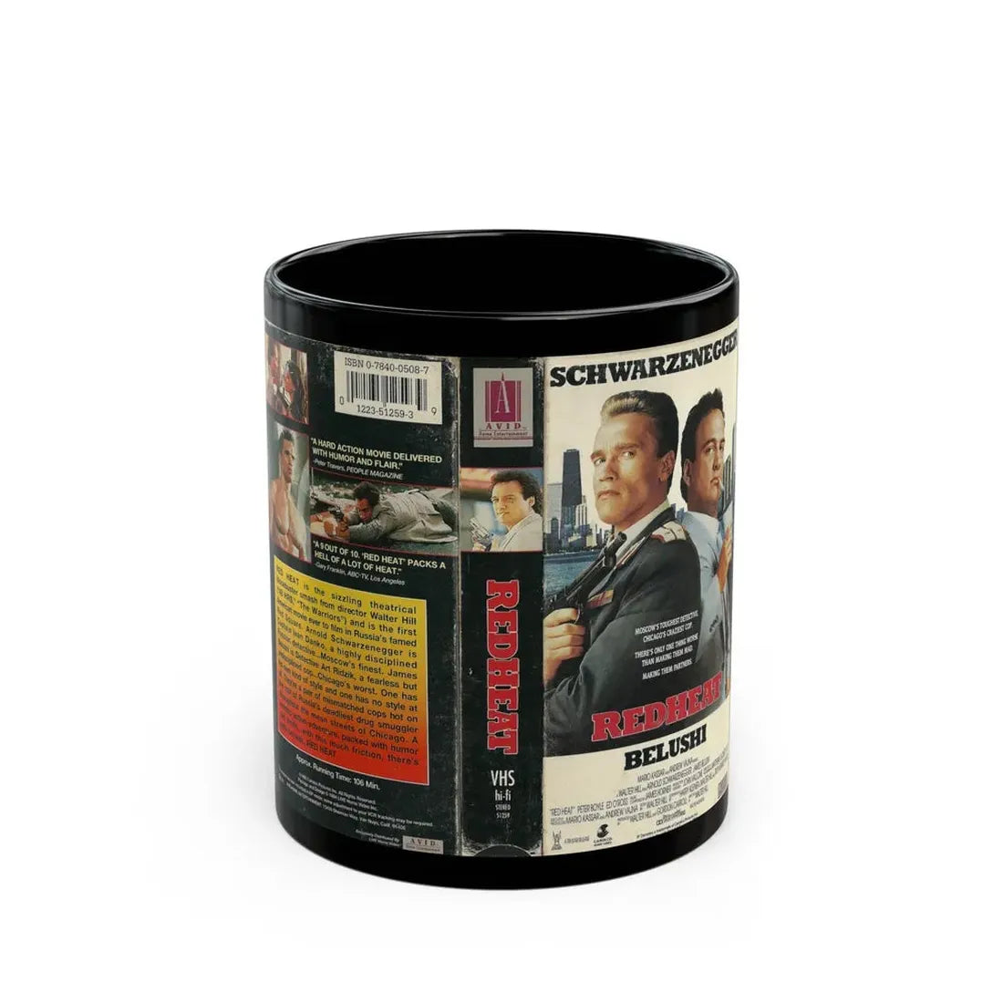 RED HEAT SCHWARZENEGGER (VHS COVER) - Black Coffee Mug 11oz - Go Mug Yourself