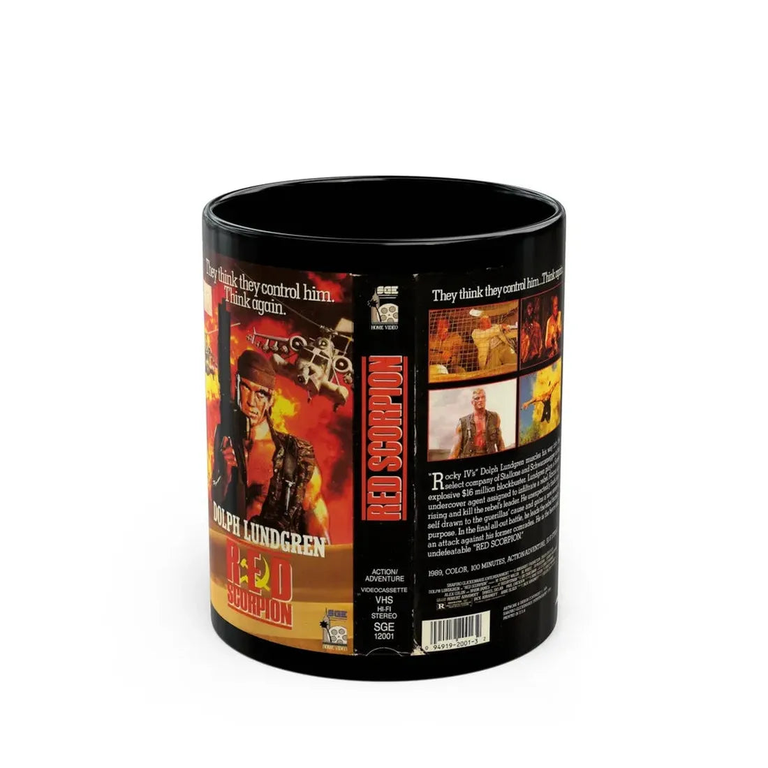 RED SCORPION DOLPH LUNDGREN (VHS COVER) - Black Coffee Mug 11oz - Go Mug Yourself