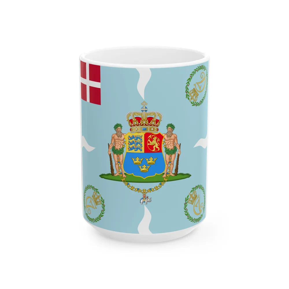 Regimental flag of Crown Princes Regiment Denmark (Denmark) White Coffee Mug 15oz - Go Mug Yourself