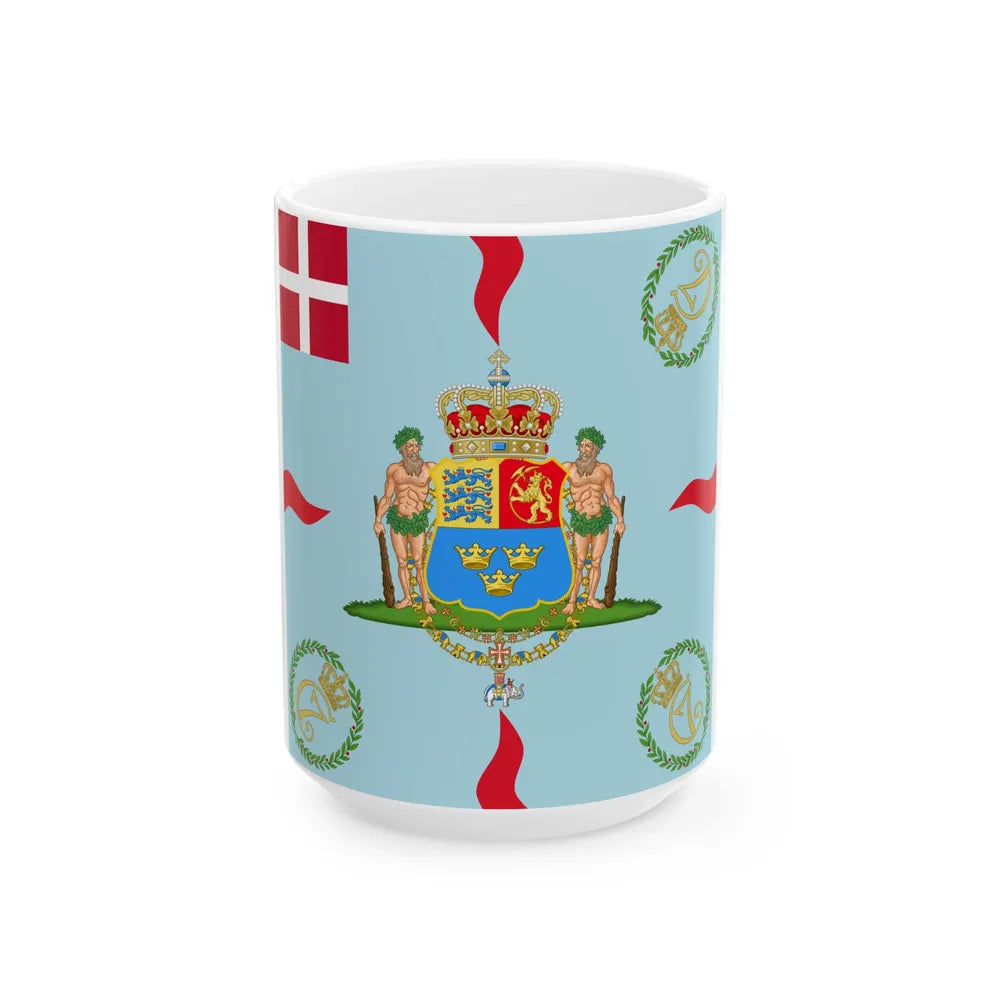 Regimental flag of Kings Regiment Denmark (Denmark) White Coffee Mug 15oz - Go Mug Yourself