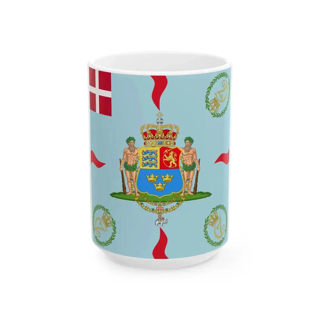 Regimental flag of Kings Regiment Denmark (Denmark) White Coffee Mug 15oz - Go Mug Yourself