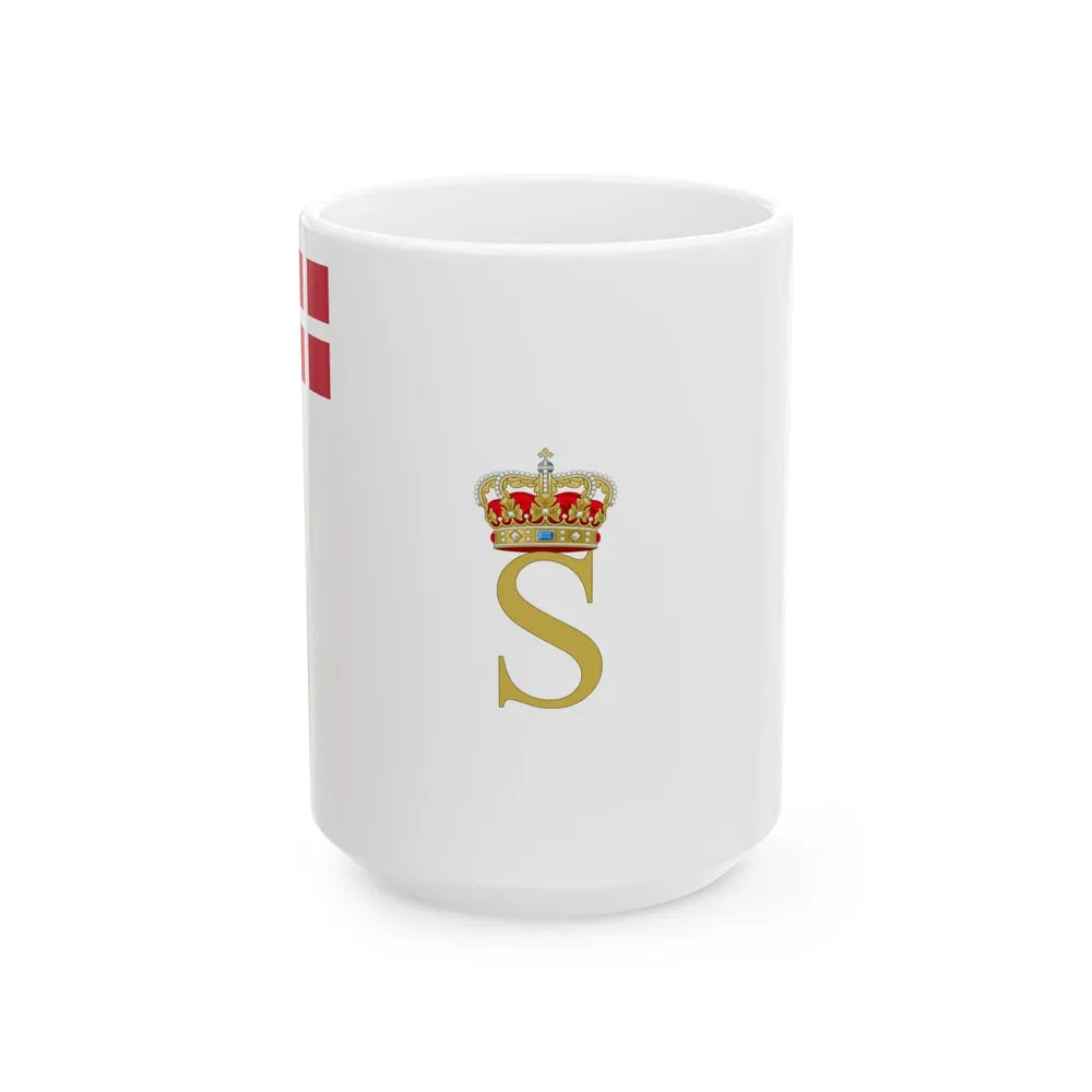 Regimental flag of Queens Life Regiment (Denmark) White Coffee Mug 15oz - Go Mug Yourself