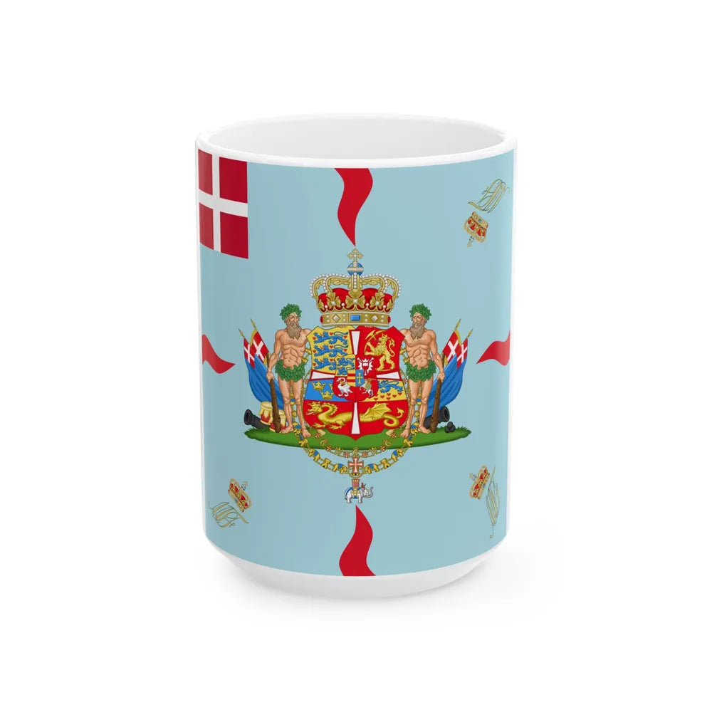 Regimental flag of Queens Regiment of Foot Denmark (Denmark) White Coffee Mug 15oz - Go Mug Yourself