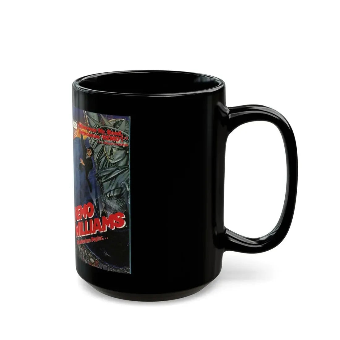 REMO WILLIAMS THE ADVENTURE BEGINS HBO VIDEO (VHS COVER) - Black Coffee Mug - Go Mug Yourself