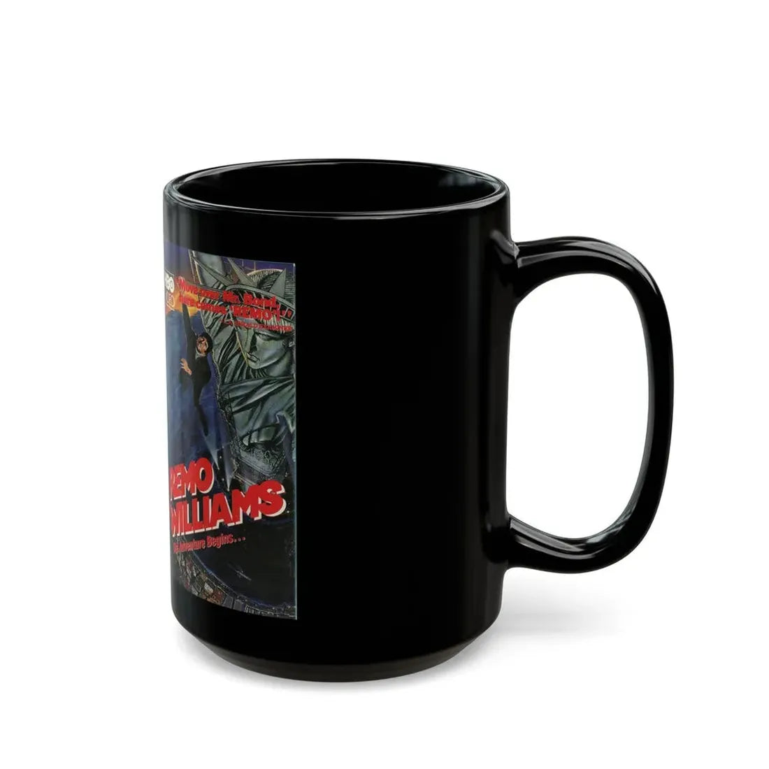 REMO WILLIAMS THE ADVENTURE BEGINS (VHS COVER) - Black Coffee Mug - Go Mug Yourself