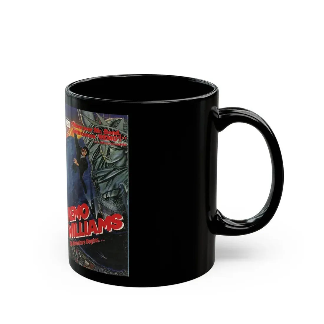 REMO WILLIAMS THE ADVENTURE BEGINS (VHS COVER) - Black Coffee Mug - Go Mug Yourself