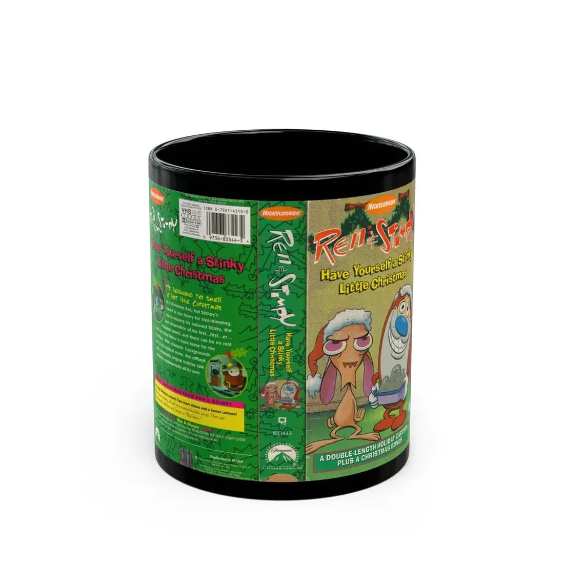 REN AND STIMPY HAVE YOURSELF A STINKY LITTLE CHRISTMAS (VHS COVER) - Black Coffee Mug 11oz - Go Mug Yourself