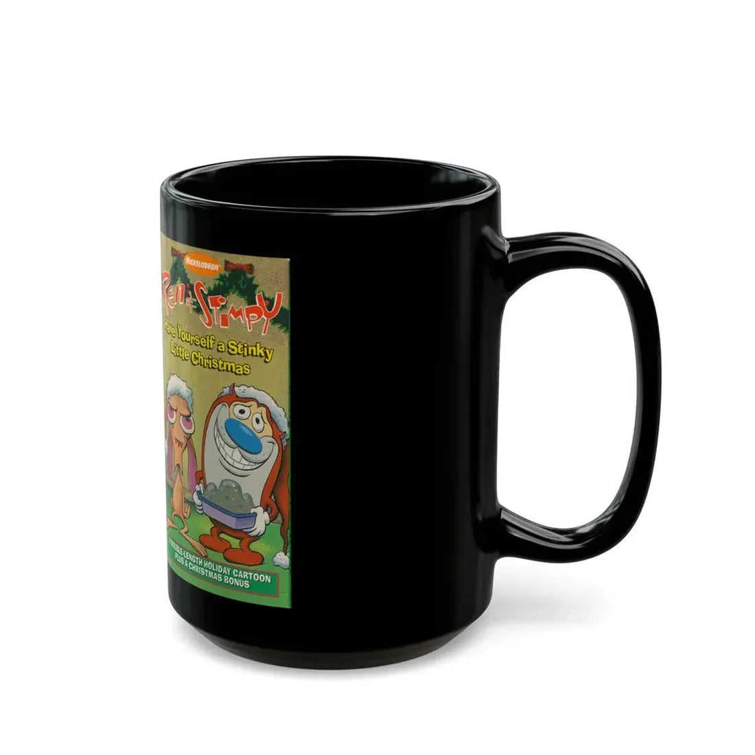 REN AND STIMPY HAVE YOURSELF A STINKY LITTLE CHRISTMAS (VHS COVER) - Black Coffee Mug - Go Mug Yourself