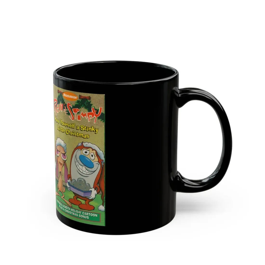 REN AND STIMPY HAVE YOURSELF A STINKY LITTLE CHRISTMAS (VHS COVER) - Black Coffee Mug - Go Mug Yourself