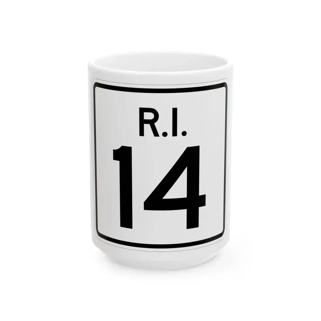 Rhode Island 14 (Rhode Island) (Road Sign) White Coffee Mug 15oz - Go Mug Yourself