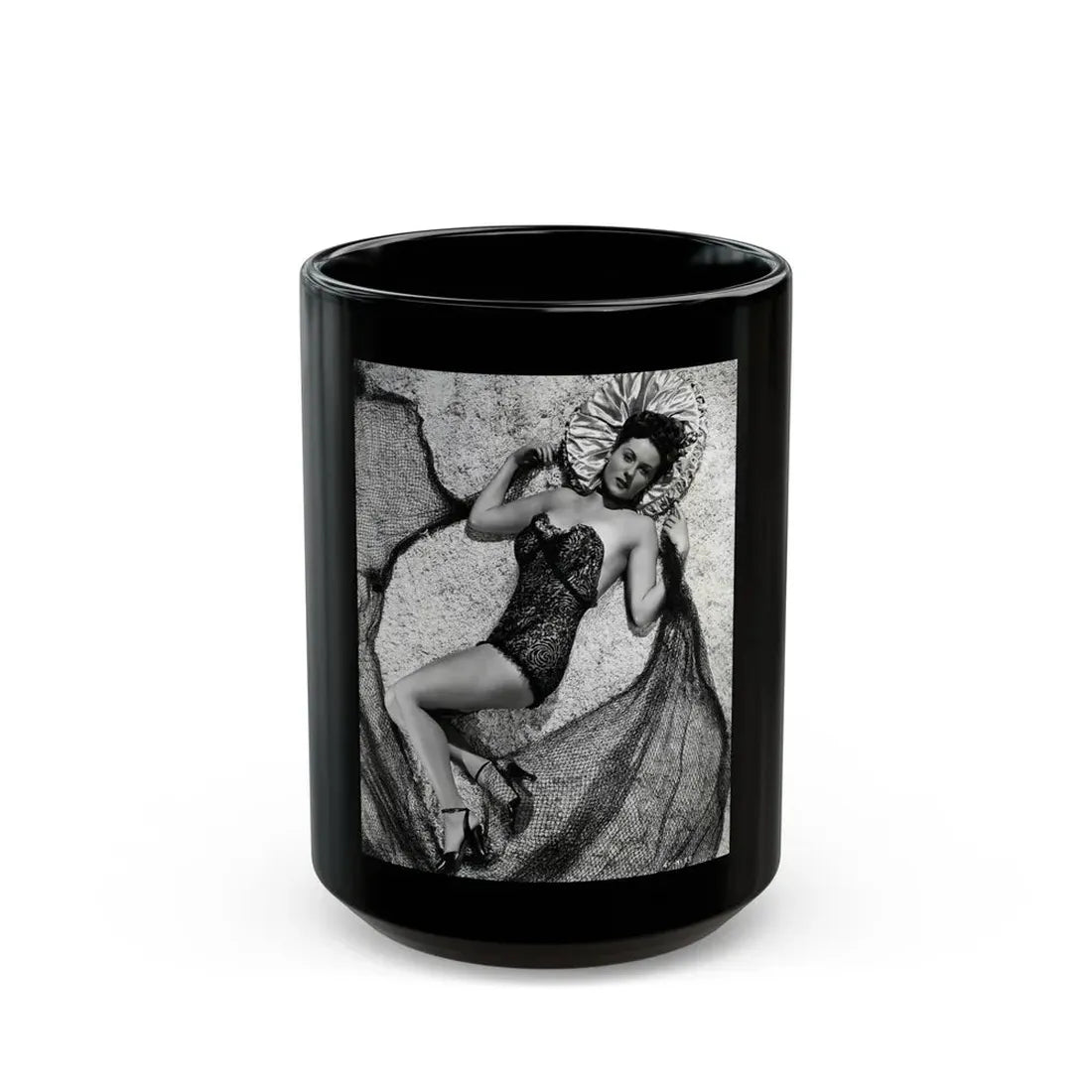Rhonda Fleming #142 (Vintage Female Icon) Black Coffee Mug 15oz - Go Mug Yourself