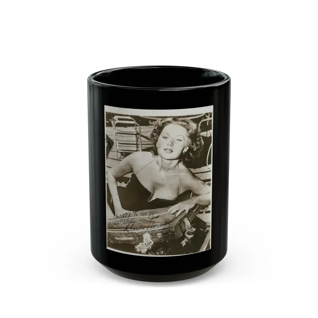 Rhonda Fleming #163 (Vintage Female Icon) Black Coffee Mug 15oz - Go Mug Yourself