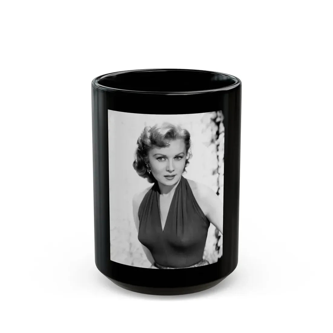 Rhonda Fleming #168 (Vintage Female Icon) Black Coffee Mug 15oz - Go Mug Yourself