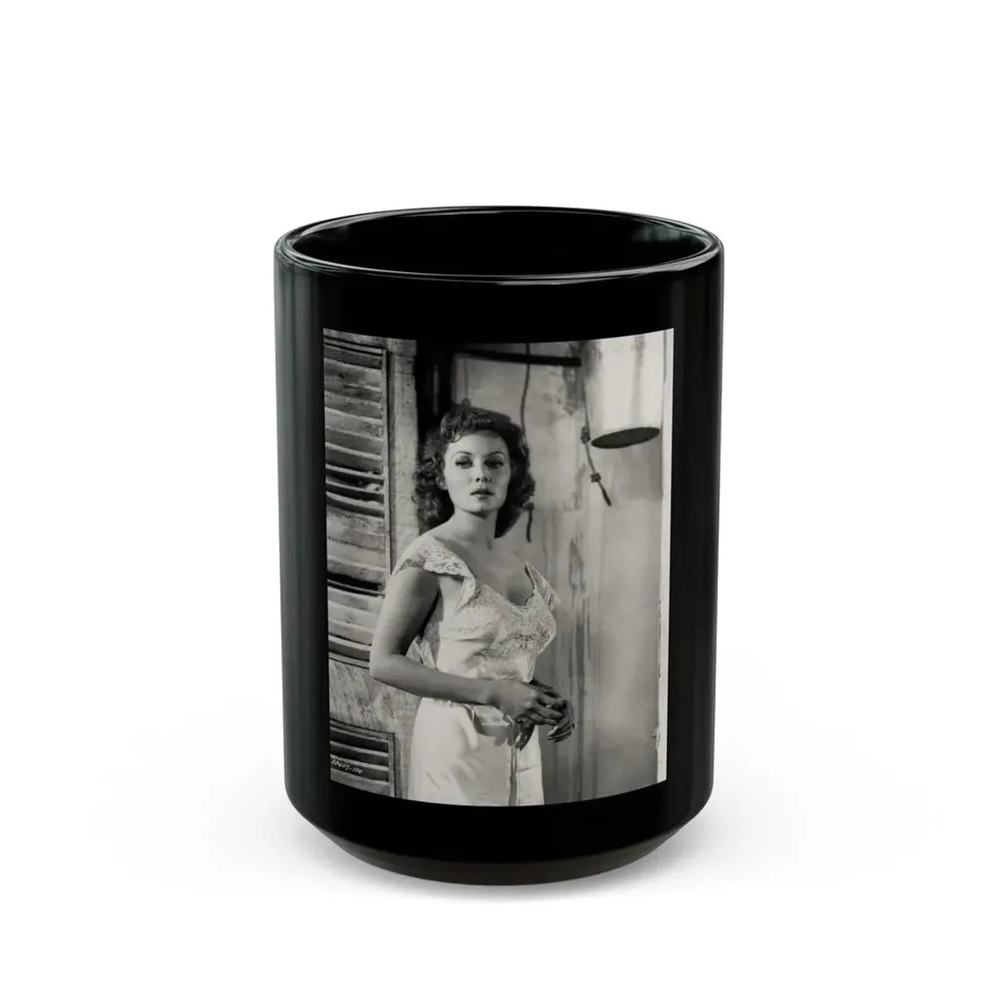 Rhonda Fleming #186 (Vintage Female Icon) Black Coffee Mug 15oz - Go Mug Yourself