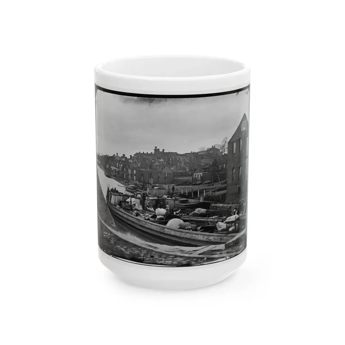 Richmond, Va. Barges With African Americans On The Canal; Ruined Buildings Beyond (U.S. Civil War) White Coffee Mug 15oz - Go Mug Yourself