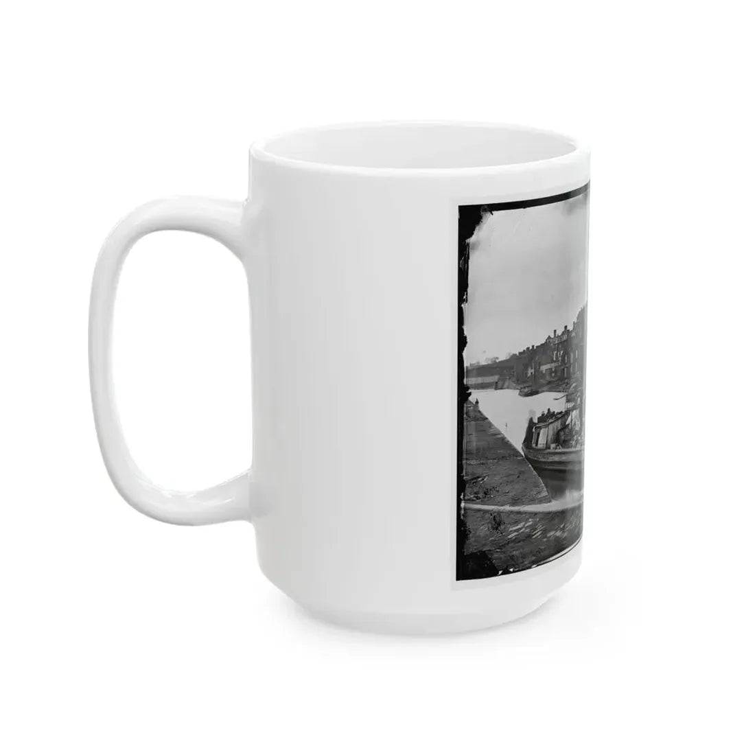Richmond, Va. Barges With African Americans On The Canal; Ruined Buildings Beyond (U.S. Civil War) White Coffee Mug - Go Mug Yourself
