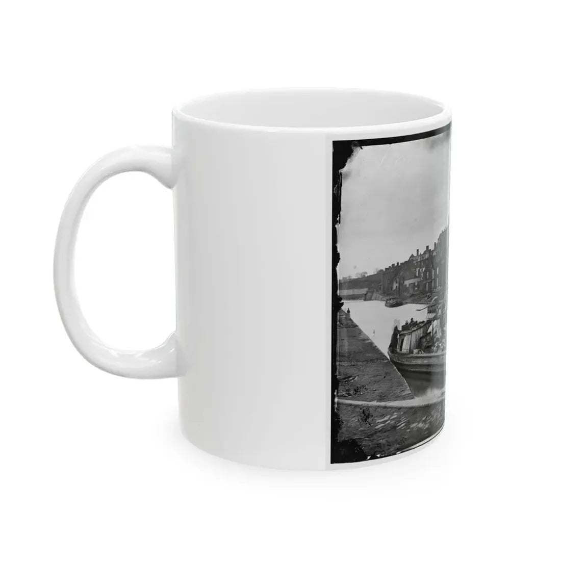 Richmond, Va. Barges With African Americans On The Canal; Ruined Buildings Beyond (U.S. Civil War) White Coffee Mug - Go Mug Yourself