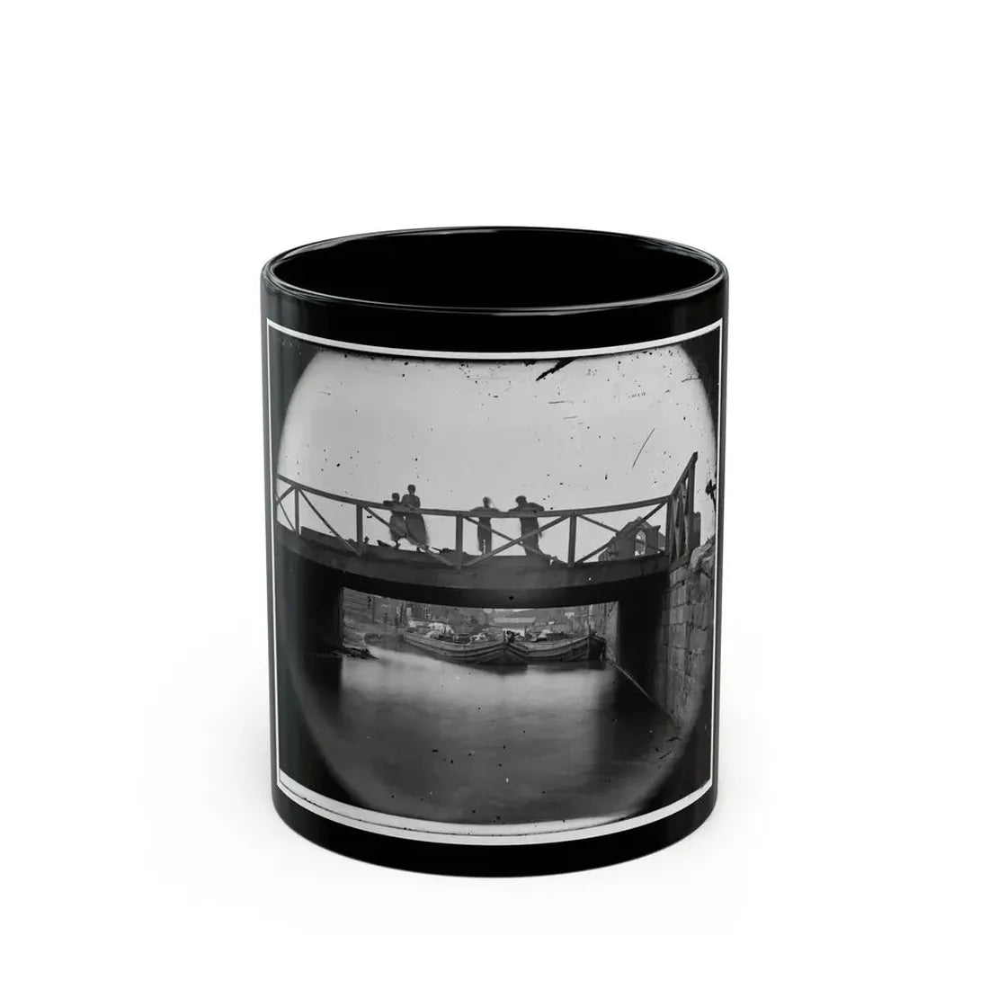 Richmond, Va. Bridge Over The Canal; Barges Beyond (U.S. Civil War) Black Coffee Mug 11oz - Go Mug Yourself