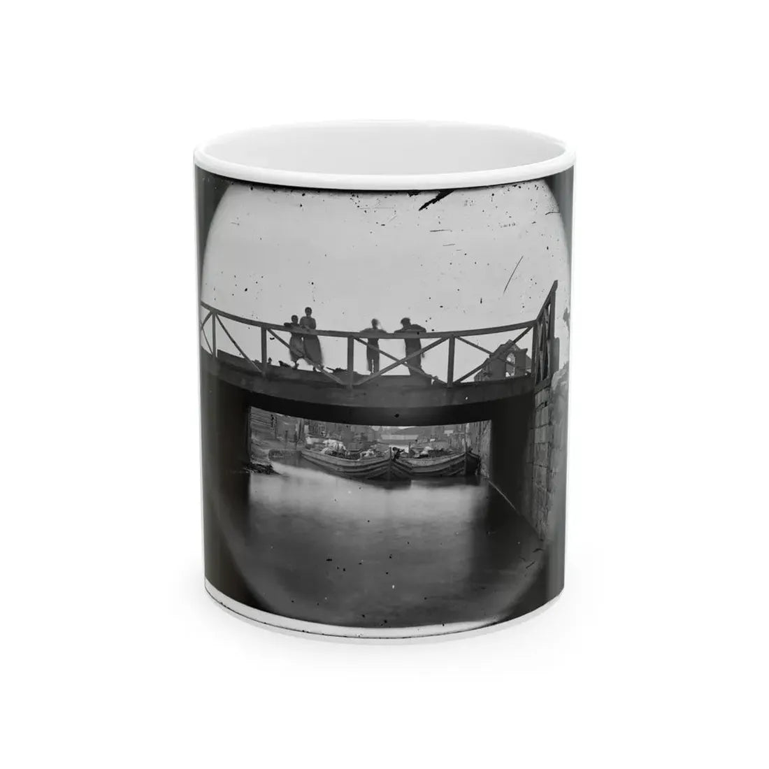 Richmond, Va. Bridge Over The Canal; Barges Beyond (U.S. Civil War) White Coffee Mug 11oz - Go Mug Yourself