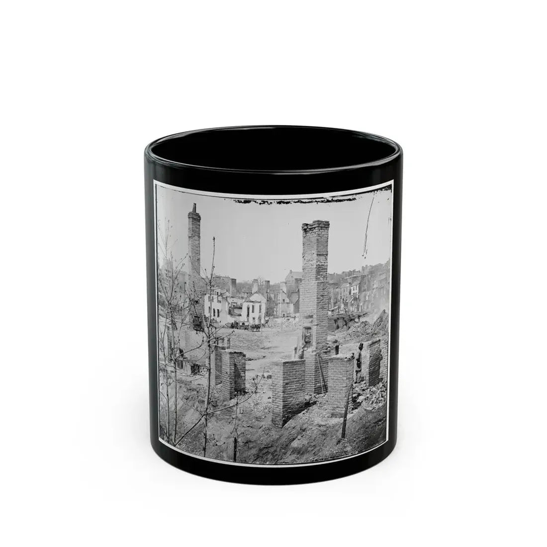Richmond, Va. Chimneys Standing In The Burned District (U.S. Civil War) Black Coffee Mug 11oz - Go Mug Yourself