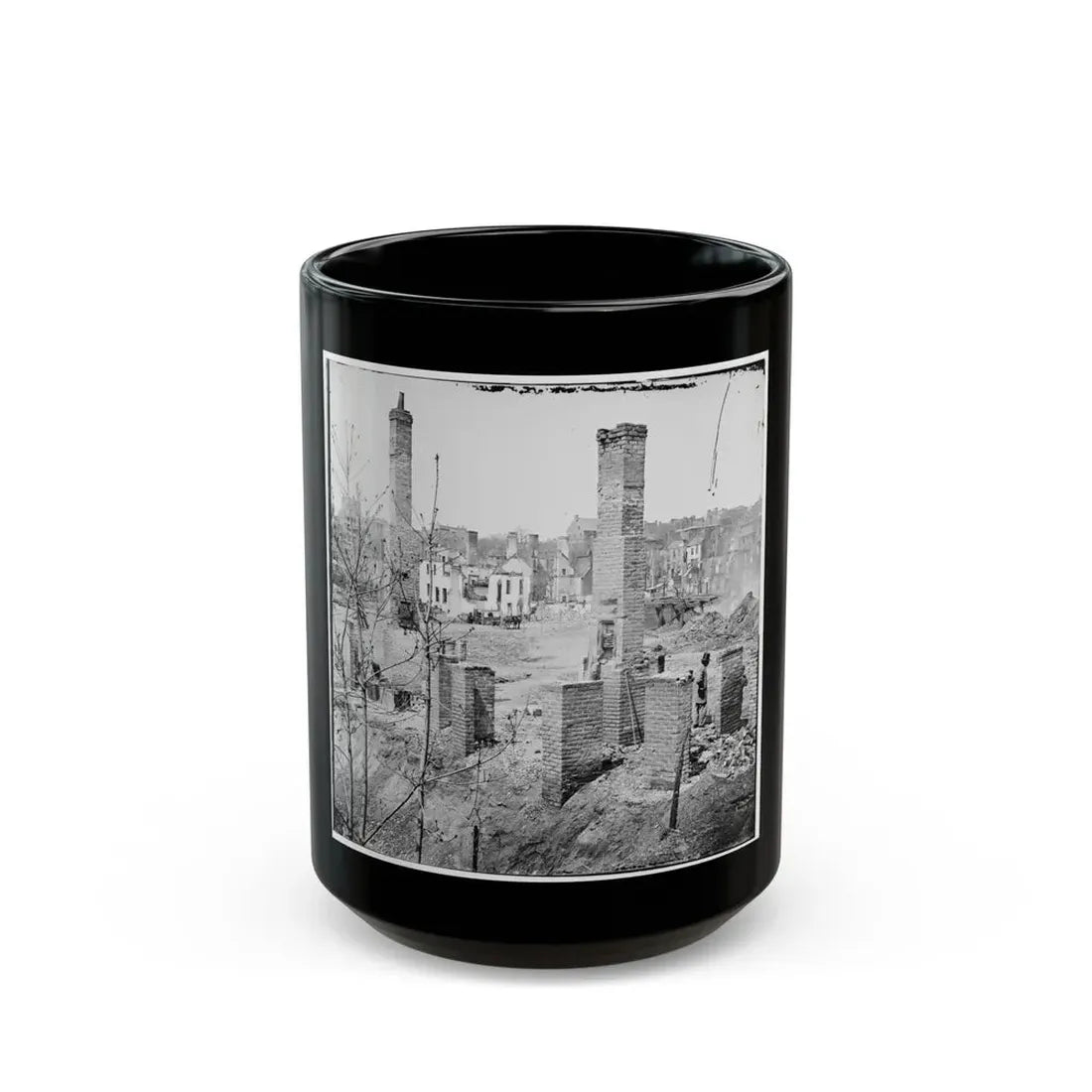 Richmond, Va. Chimneys Standing In The Burned District (U.S. Civil War) Black Coffee Mug 15oz - Go Mug Yourself
