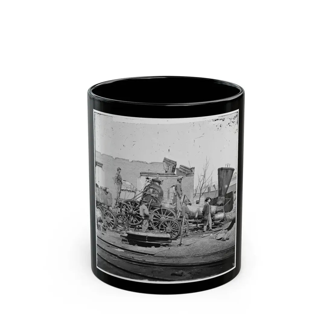 Richmond, Va. Crippled Locomotive, Richmond & Petersburg Railroad Depot (U.S. Civil War) Black Coffee Mug 11oz - Go Mug Yourself