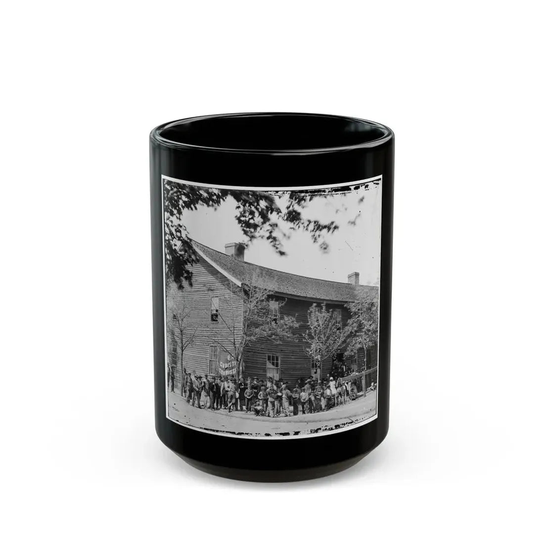 Richmond, Va. Crowd Before Headquarters Of The U.S. Christian Commission (U.S. Civil War) Black Coffee Mug 15oz - Go Mug Yourself