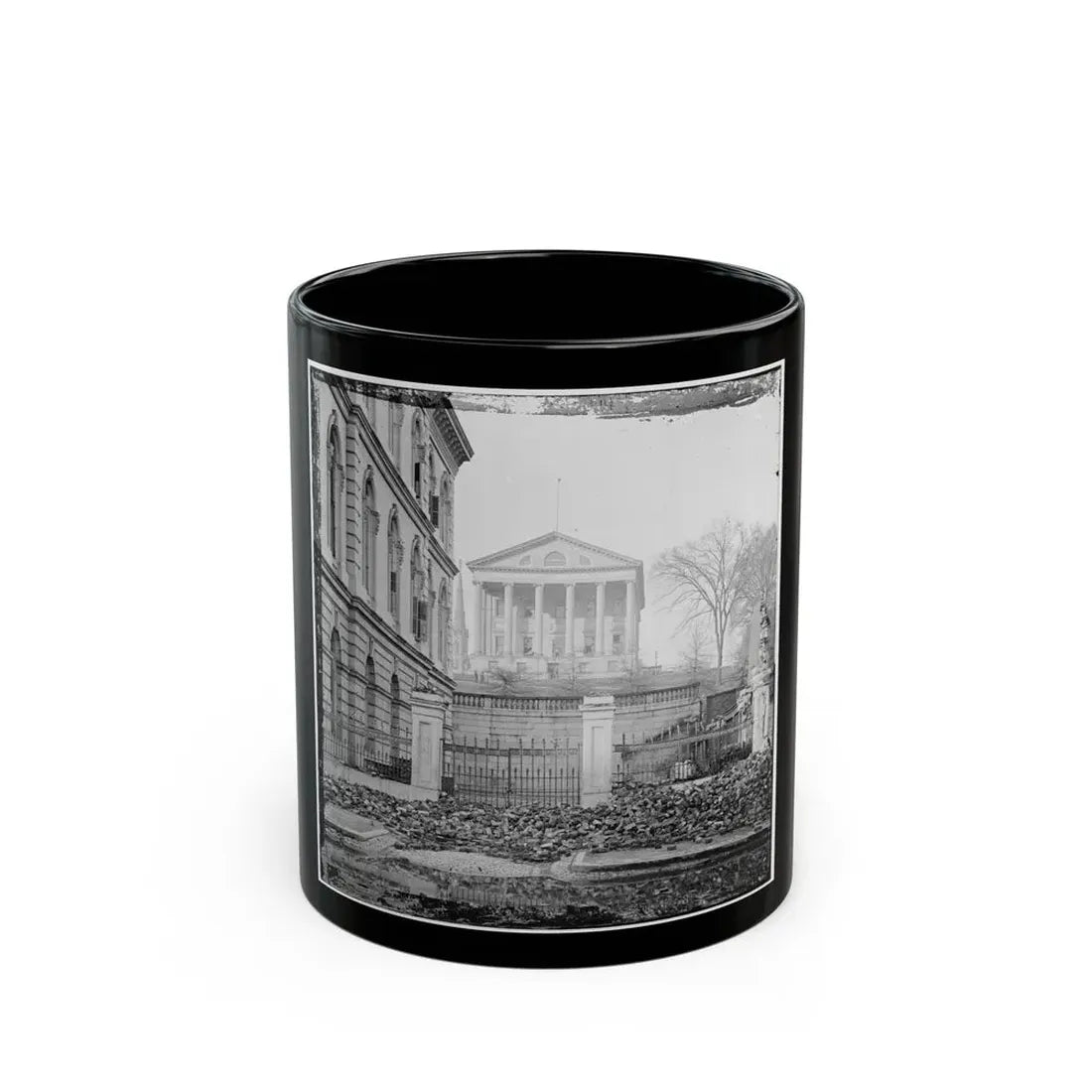 Richmond, Va. Custom House (Left) And Capitol (Center); Rubble In Street (U.S. Civil War) Black Coffee Mug 11oz - Go Mug Yourself