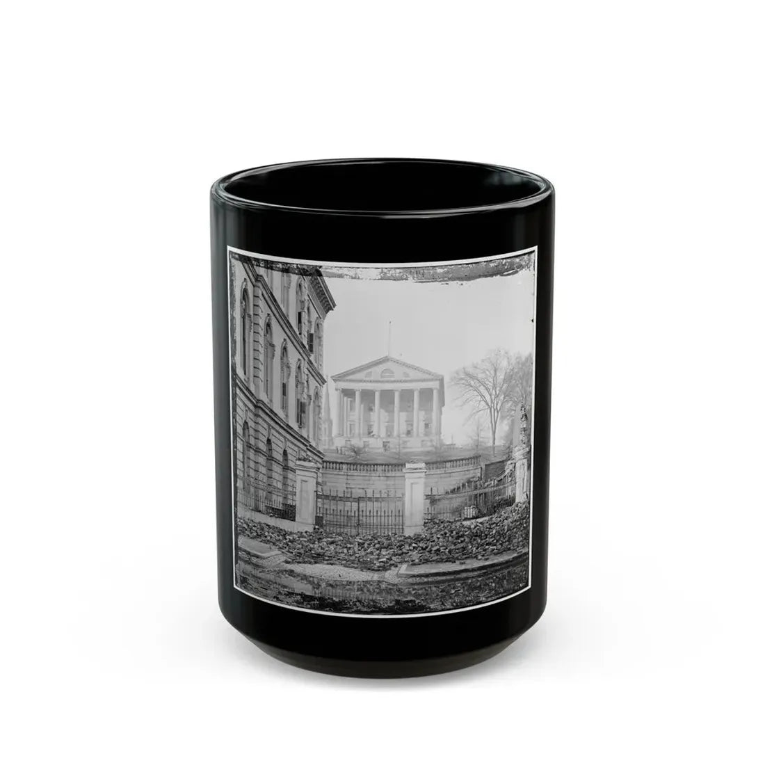 Richmond, Va. Custom House (Left) And Capitol (Center); Rubble In Street (U.S. Civil War) Black Coffee Mug 15oz - Go Mug Yourself