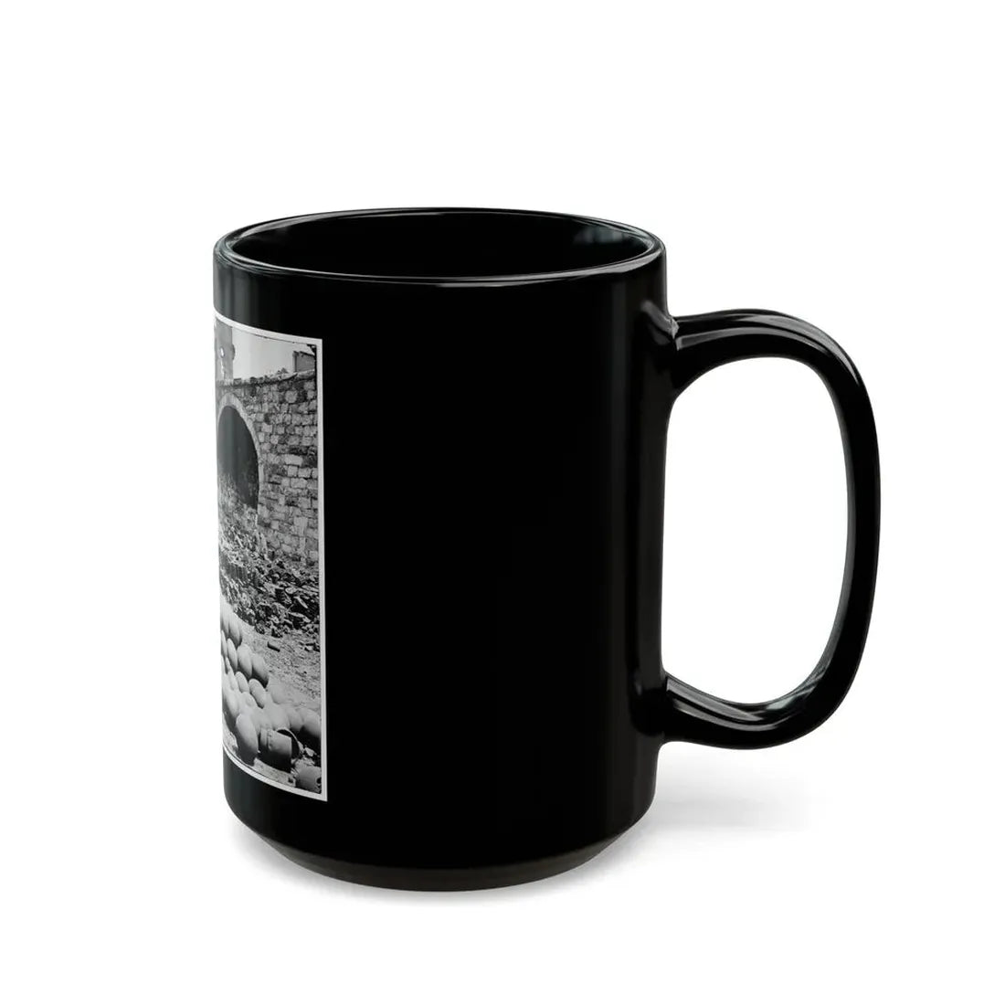 Richmond, Va. Piles Of Solid Shot, Canister, Etc., In The Arsenal Grounds; Richmond & Petersburg Railroad Bridge At Right (U.S. Civil War) Black Coffee Mug - Go Mug Yourself