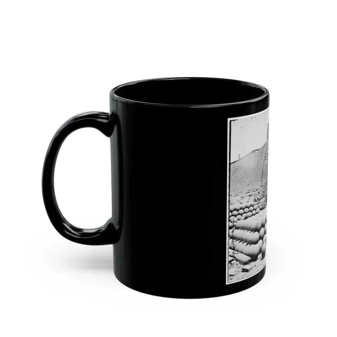 Richmond, Va. Piles Of Solid Shot, Canister, Etc., In The Arsenal Grounds; Richmond & Petersburg Railroad Bridge At Right (U.S. Civil War) Black Coffee Mug - Go Mug Yourself