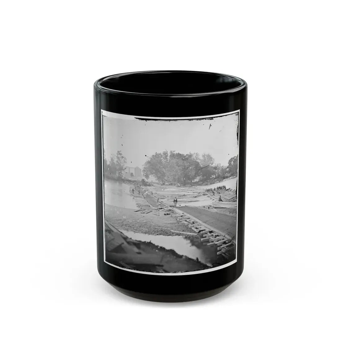 Richmond, Va. Pontoon Bridges Across The James, Looking Toward Manchester (U.S. Civil War) Black Coffee Mug 15oz - Go Mug Yourself