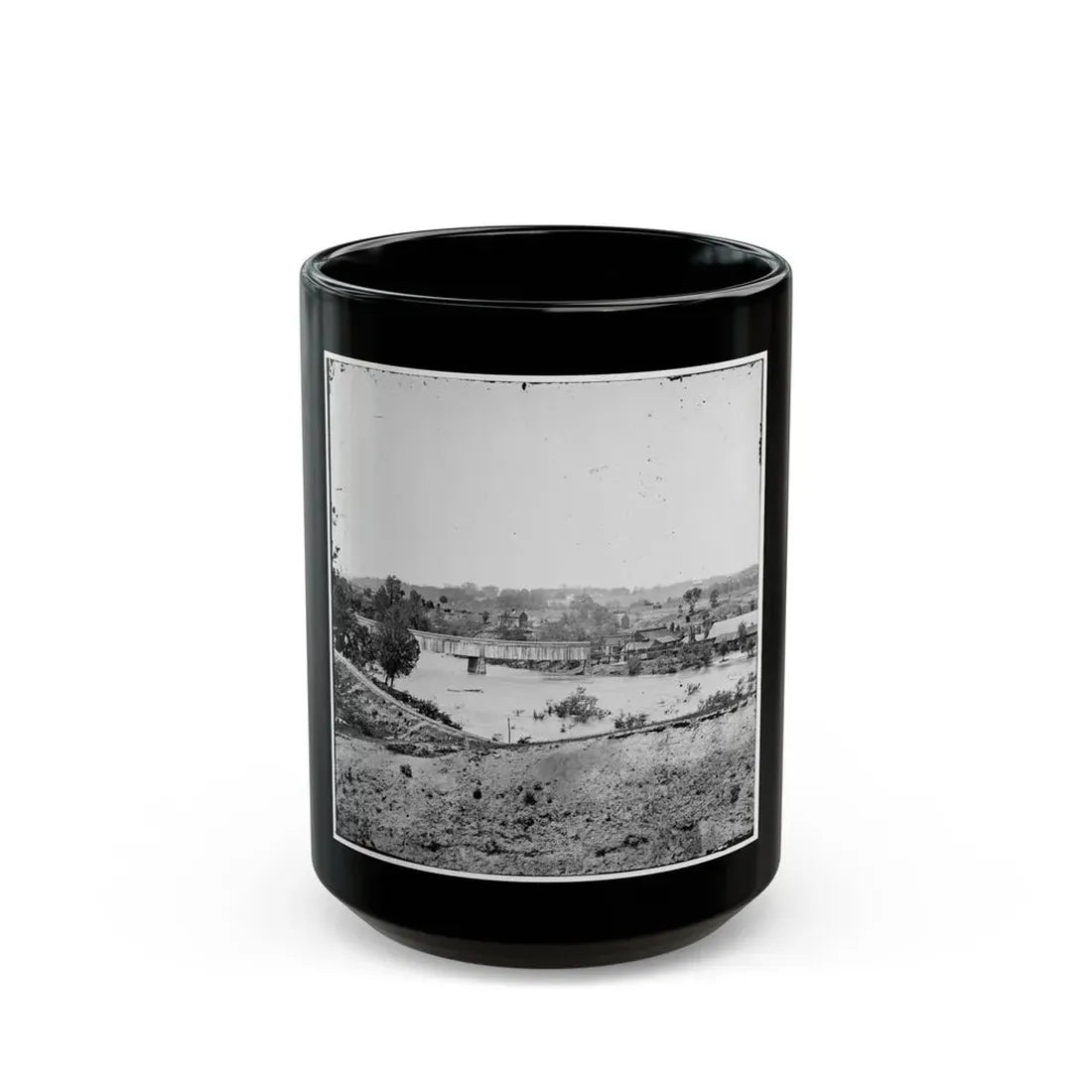 Richmond, Va. Railroad Bridge And Old Dominion Iron And Nail Works On Belle Isle (U.S. Civil War) Black Coffee Mug 15oz - Go Mug Yourself