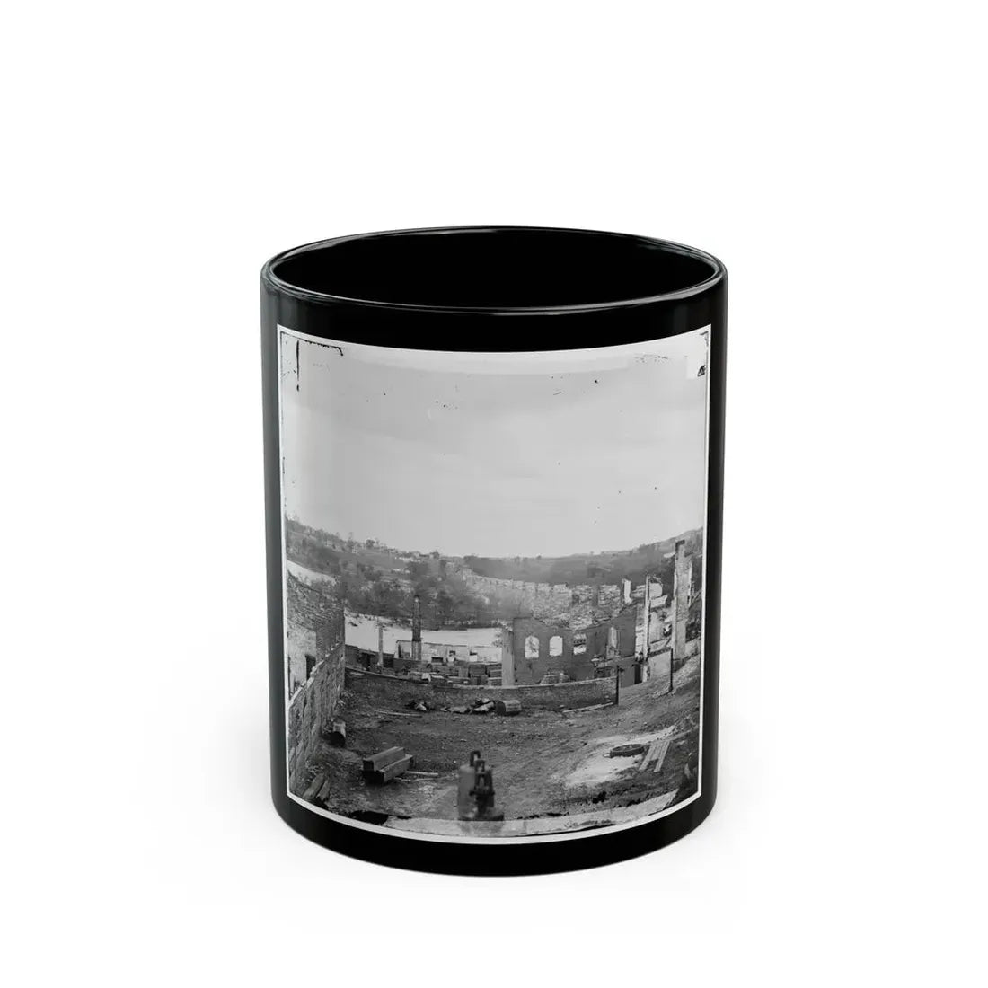 Richmond, Va. Ruins Of Richmond & Petersburg Railroad Bridge; South Bank Of The James Beyond (U.S. Civil War) Black Coffee Mug 11oz - Go Mug Yourself