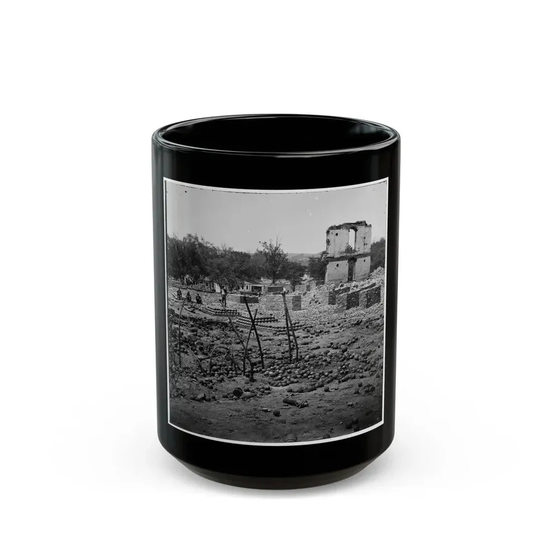 Richmond, Va. Stacked And Scattered Ammunition Near The State Arsenal (U.S. Civil War) Black Coffee Mug 15oz - Go Mug Yourself