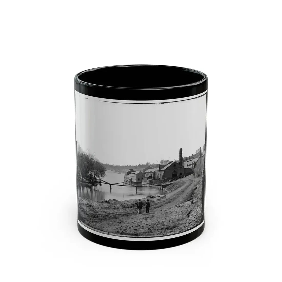 Richmond, Va. View Of The Tredegar Iron Works, With Footbridge To Neilson's Island (U.S. Civil War) Black Coffee Mug 11oz - Go Mug Yourself