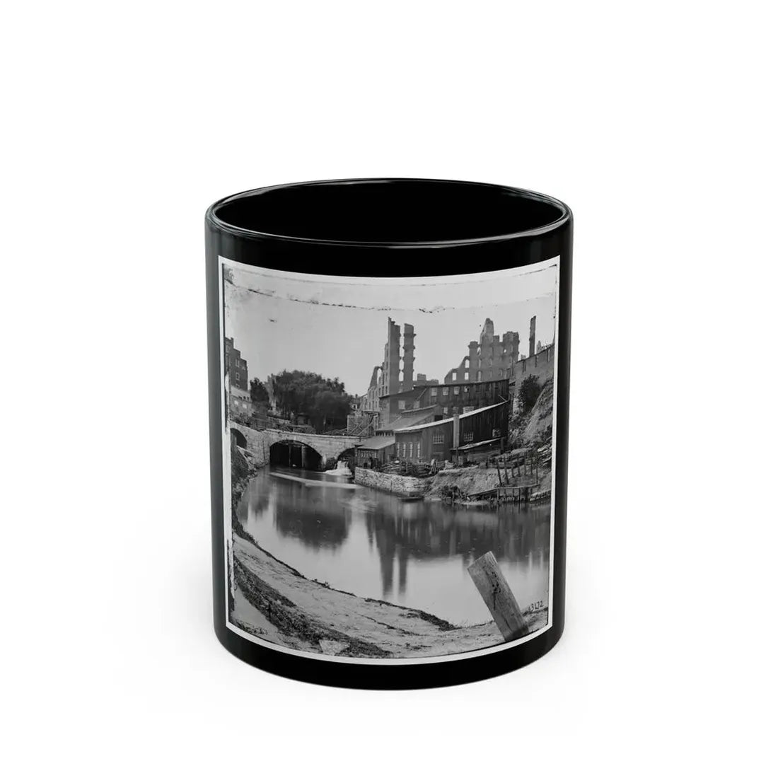 Richmond, Va. View On James River And Kanawha Canal Near The Haxall Flour Mills; Ruins Of The Gallego Mills Beyond (U.S. Civil War) Black Coffee Mug 11oz - Go Mug Yourself