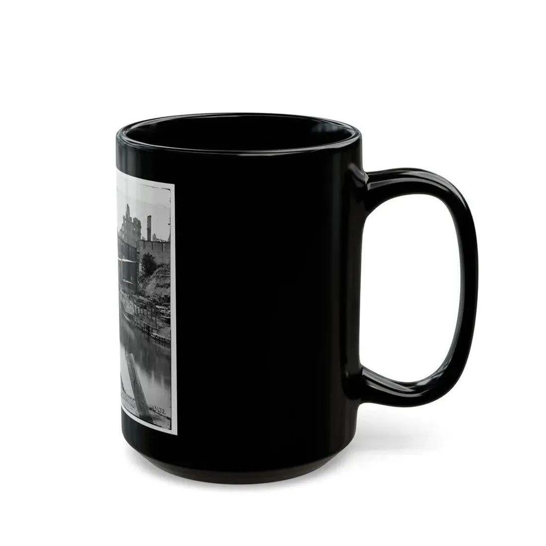 Richmond, Va. View On James River And Kanawha Canal Near The Haxall Flour Mills; Ruins Of The Gallego Mills Beyond (U.S. Civil War) Black Coffee Mug - Go Mug Yourself
