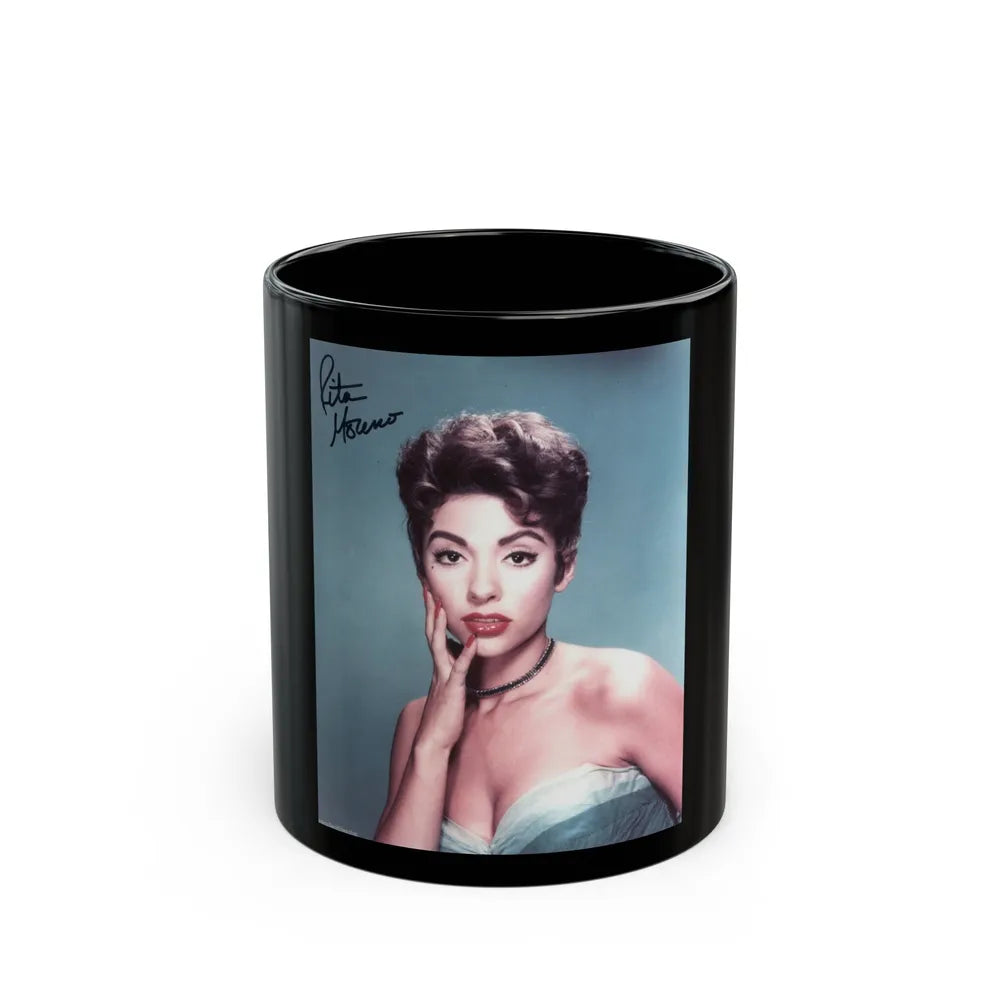 Rita Moreno #03 (Vintage Female Icon) Black Coffee Mug-11oz-Go Mug Yourself