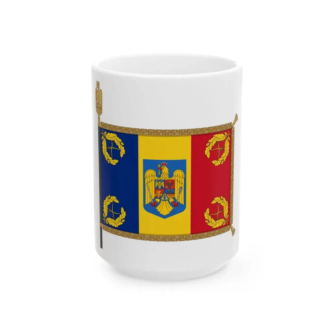 Romanian Battle Flag - Land Forces Model (Oman) White Coffee Mug 15oz - Go Mug Yourself
