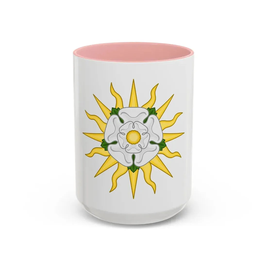 Rose en Soleil Badge of York - Accent Coffee Mug 15oz Pink - Go Mug Yourself