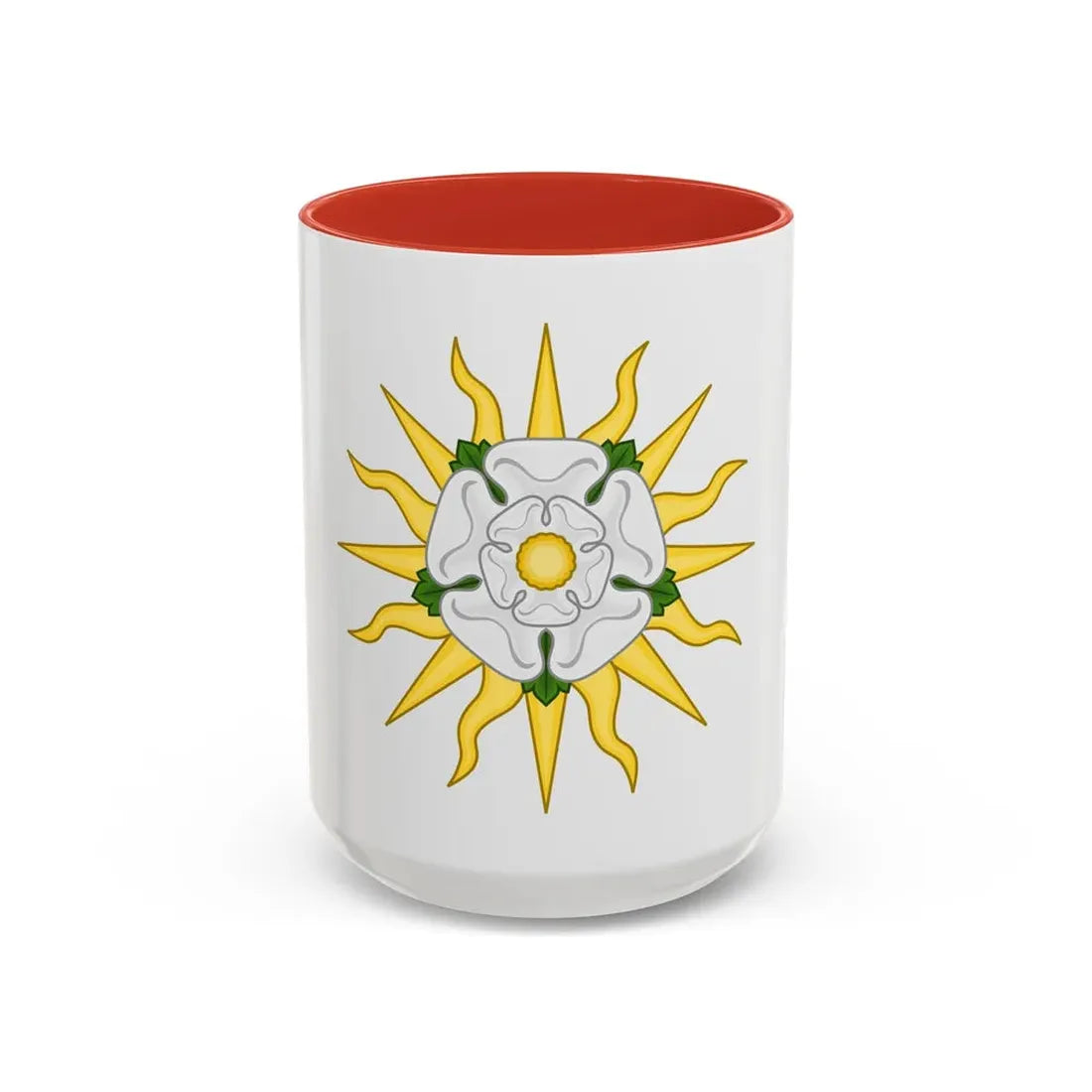 Rose en Soleil Badge of York - Accent Coffee Mug 15oz Red - Go Mug Yourself
