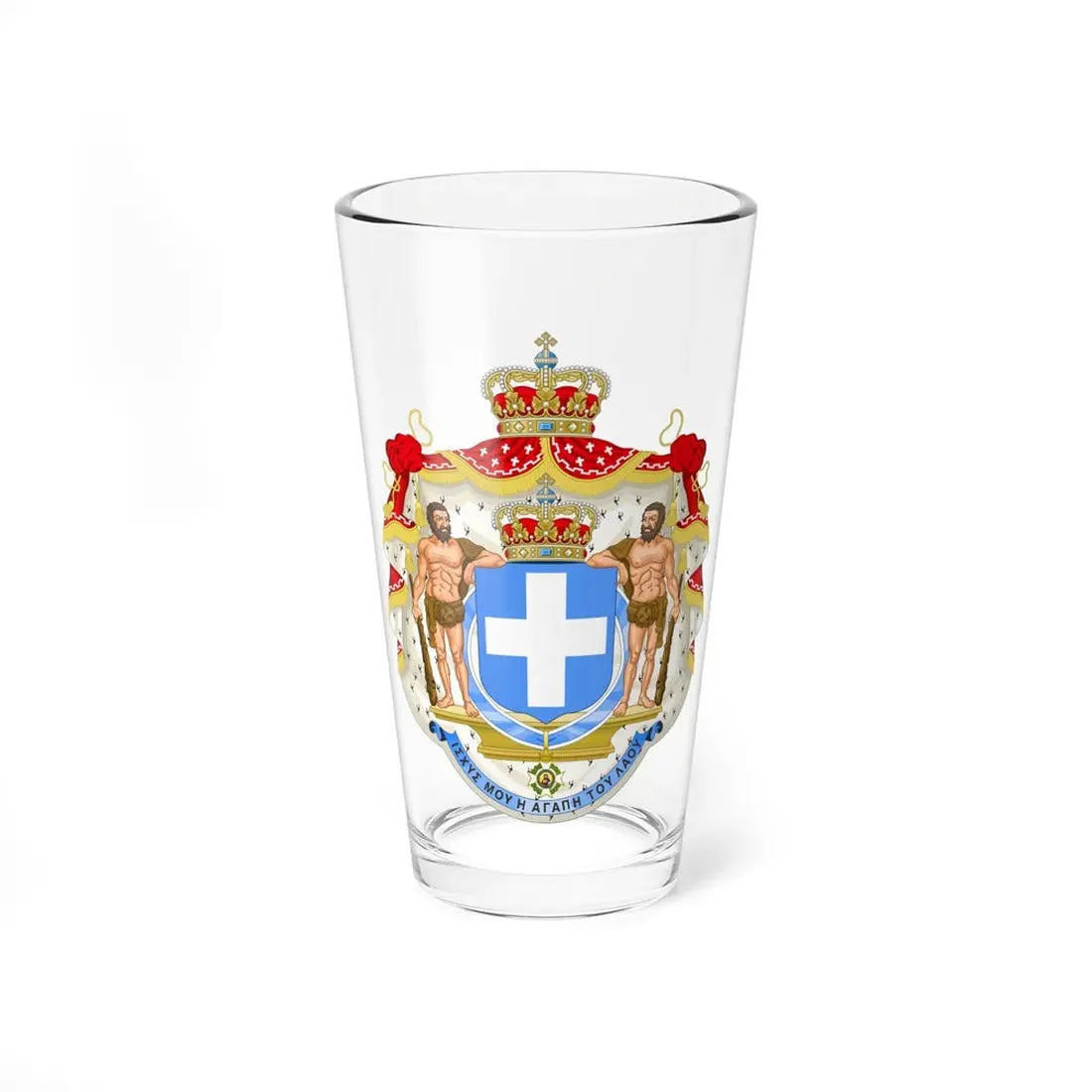 Royal Coat of Arms of Greece (blue cross) - Pint Glass 16oz 16oz - Go Mug Yourself