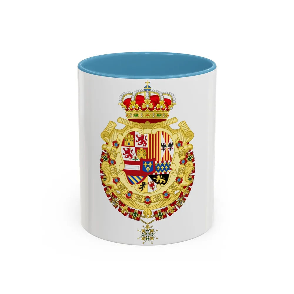 Royal Greater Coat of Arms of Spain (1700-1761) - Accent Coffee Mug 11oz Light Blue - Go Mug Yourself