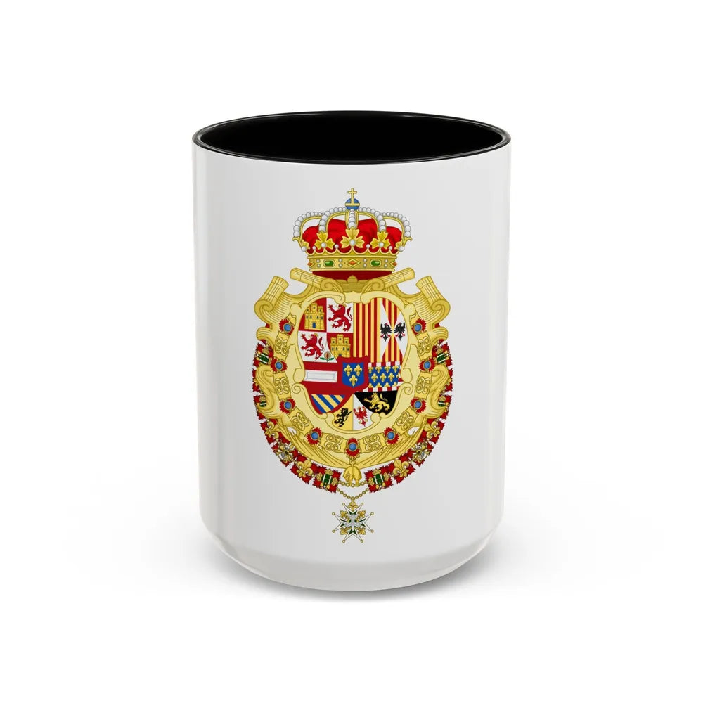 Royal Greater Coat of Arms of Spain (1700-1761) - Accent Coffee Mug 15oz Black - Go Mug Yourself