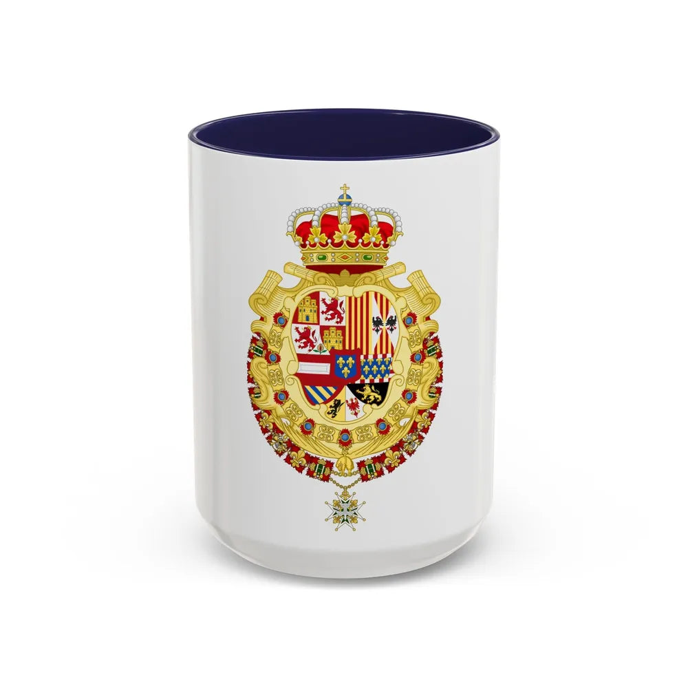 Royal Greater Coat of Arms of Spain (1700-1761) - Accent Coffee Mug 15oz Navy - Go Mug Yourself