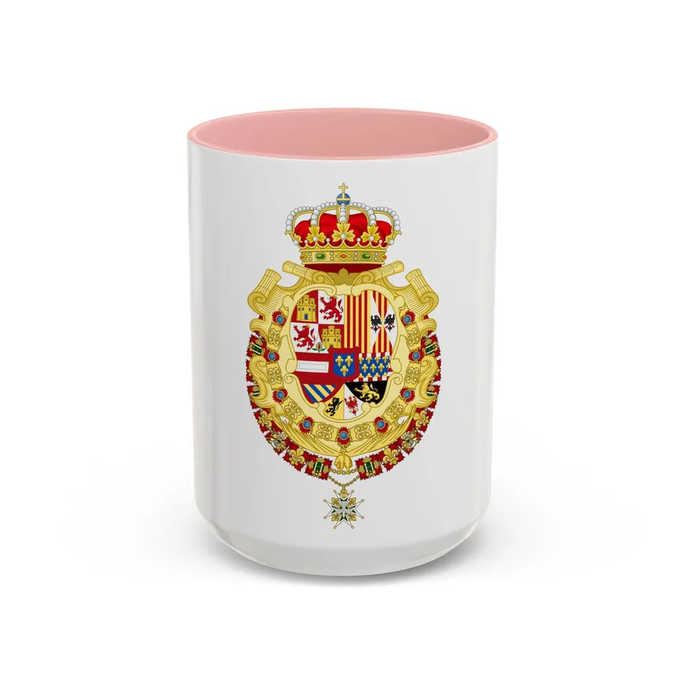 Royal Greater Coat of Arms of Spain (1700-1761) - Accent Coffee Mug 15oz Pink - Go Mug Yourself