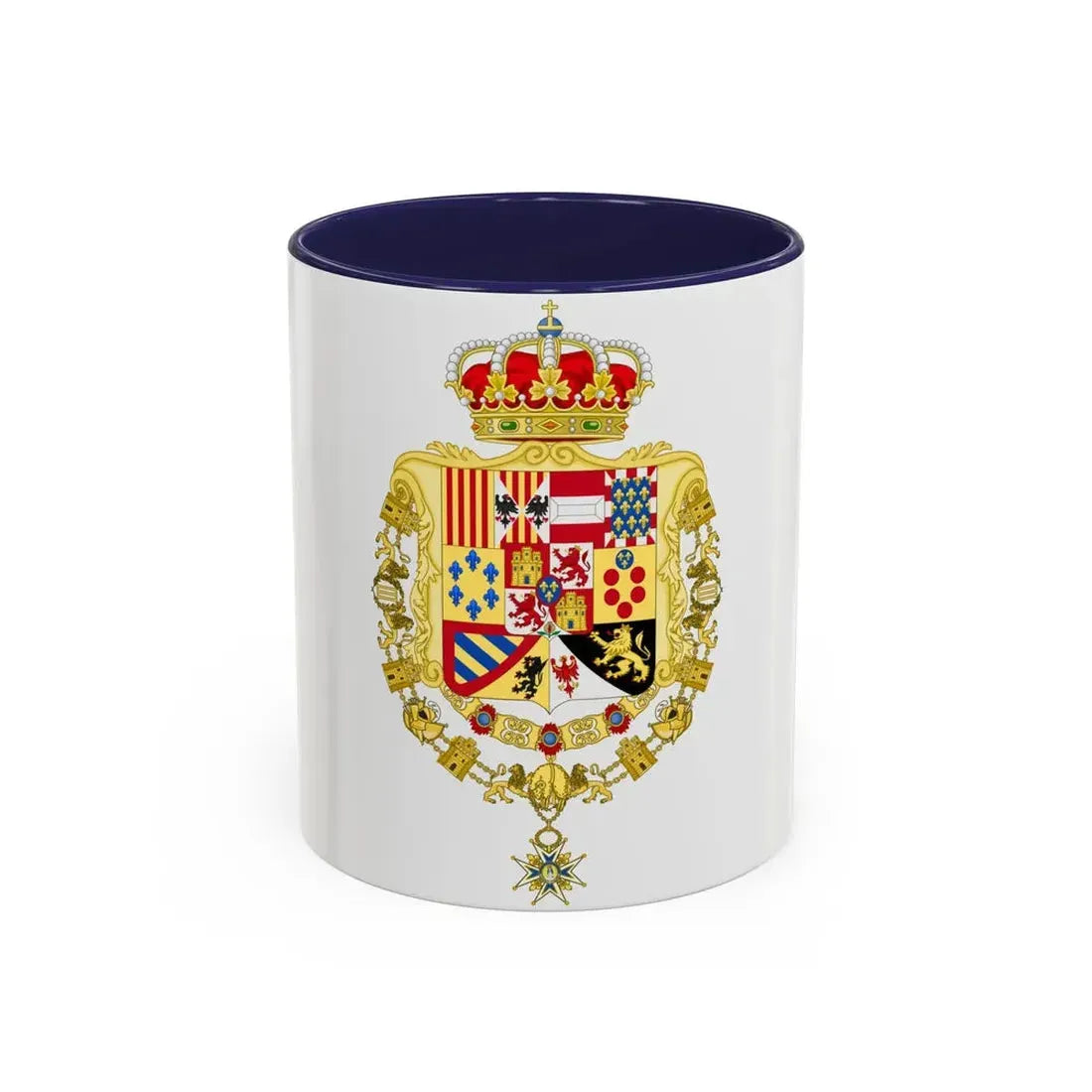 Royal Greater Coat of Arms of Spain (1761-1868 and 1874-1931) - Accent Coffee Mug 11oz Navy - Go Mug Yourself